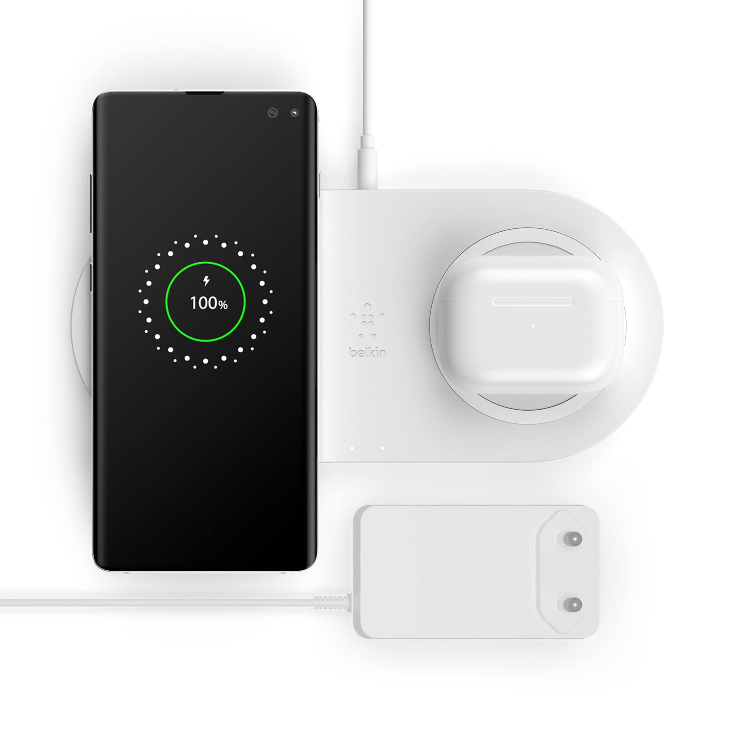 Belkin Double Chargeur/Station De Recharge À Induction Sans Fil 10 W Pour iPhone 13, 13 Pro, 13 Pro Max, Galaxy S20, S20+, S20 Ultra, Pixel 4, 4Xl, AirPods, Etc.)