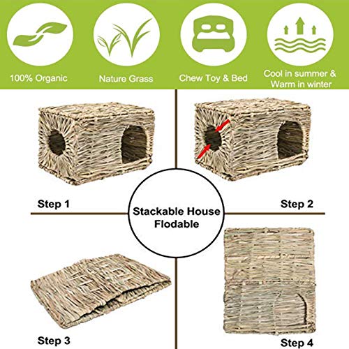 kathson 2 Pcs Rabbit Grass House Natural Foldable Hand Woven Seagrass