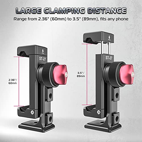 ULANZI ST-27 Aluminum Phone Tripod Mount w/ 3 Cold Shoes, Arca-Swiss Cell Phone Tripod Mount Adapter w/ 3 1/4" Interfaces, 360° Adjustable Tripod Bracket Holder