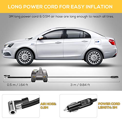 Foxnovo Air Compressor Pump, Digital Tire Inflator 150 PSI DC 12V Low Noise Tire Air Compressor Portable with Larger Air Flow 35L/Min, LED Light, Overheat Protection, Extra Nozzle Adaptors and Fuse - Thumbnail 2