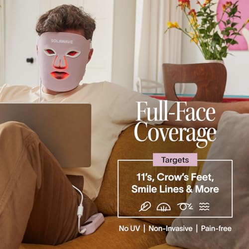 Solawave LED Light Therapy Face Mask | Red, Deep Red, Near Infrared & Amber LED Lights | Hands-Free Skincare Mask for At-Home Use | 3-Minute Sessions | Visibly Reduces Fine Lines & Wrinkles
