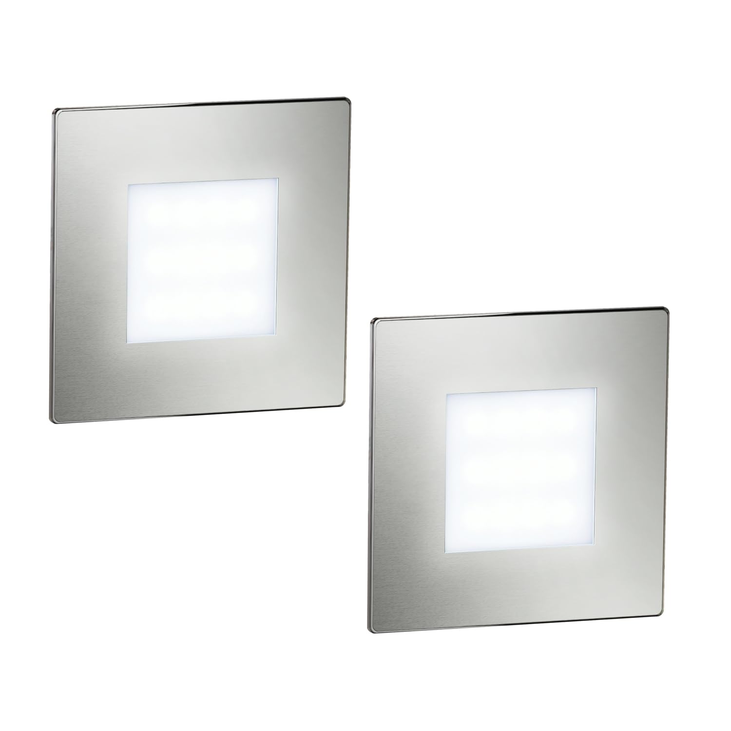 ledscom.de 2 LED Staircase Light/recessed wall Light FEX for Indoor and Outdoor use, Angular, Stainless Steel, 85 x 85mm, Cool White