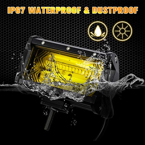 AMBOTHER 5â€ 72W LED Light Bar Yellow Off Road LED Pod Lights Waterproof Driving Fog Lights Work Light for Jeep Truck Motorcycle Van Wagon ATV SUV Pickup, 24LED, Amber, 1 Year Warranty (2 Pack)