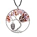 Natural Amethyst Tree of Life Pendant Necklace - Owl and Moon