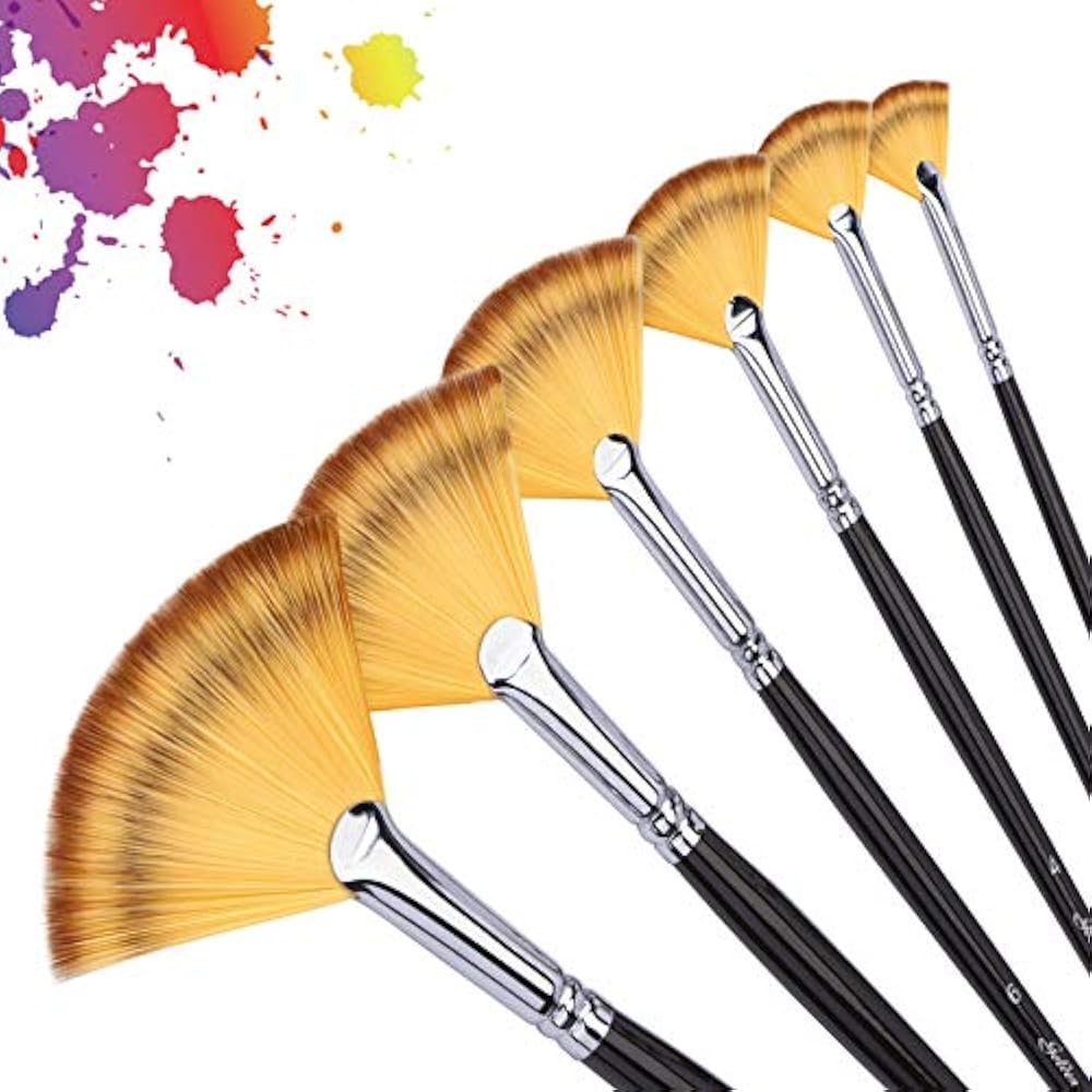 6Pcs Sable Weasel Fan Multi Color Hair Birch Wooden Handle Brush Set