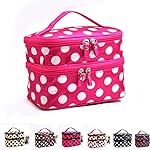 Urmiss Cute Makeup Bag Cosmetic Bag Double Layer Dot Pattern Travel Toiletry Bag Organizer With Mirror