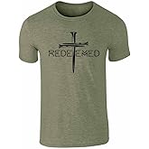 Pop Threads Redeemed Cross Nails Christian Ephesians Graphic Tee T-Shirt for Men