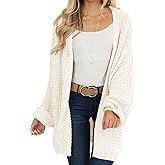 Maroway Womens Cardigan Solid Color Long Sleeve Open Front Chunky Knit Sweater Outwear