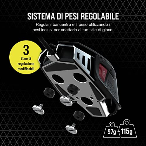 M65 RGB ULTRA Rev 2.0, mouse gaming FPS regolabile, Nero