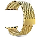 MoKo Apple Watch Band, Milanese Loop Stainless Steel Bracelet Smart Watch Strap for iWatch 42mm All Models with Unique Magnet Lock, No Buckle Needed (Not Fit iWatch 38mm Version 2015) – Gold