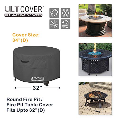 ULTCOVER Patio Fire Pit Table Cover Round 32 inch Outdoor Waterproof