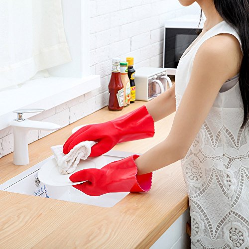 UXUAN Rubber Cleaning Gloves Cotton Lined Dishwashing Gloves Kitchen
