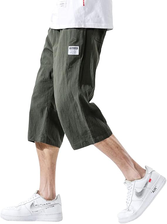 Amazon 七分丈 パンツ メンズ クロップドパンツ 無地 7分パンツ 薄手 ハーフパンツ 調整紐 ゆったり ファッション 夏 春 秋 ミディアムパンツ 通販