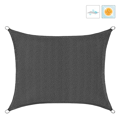 LARMNEE Sonnensegel Sonnenschutz aus HDPE, 3 x 5 m, Rechteck, mit Befestigungsseilen, reißfestem, Windabweisend, Atmungsaktiv, UV-Schutz, für Garten, Balkon, Rauchgrau EGY35SH02 – Bild 6