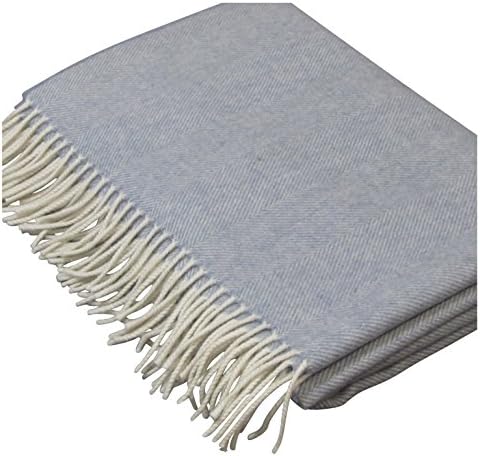 100% Pure Irish Lambswool Pashmina Shawl Wrap 29” x 86” (Smoke Blue Herringbone)