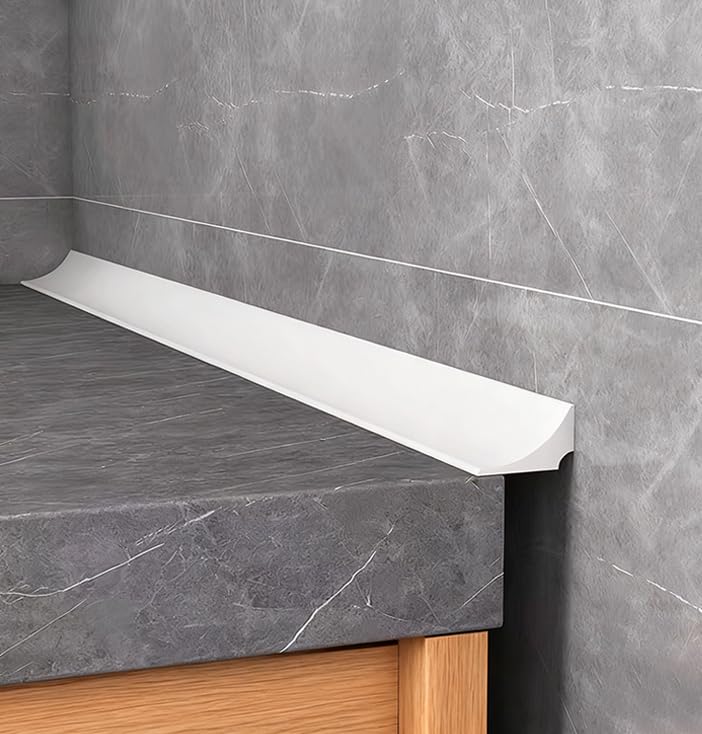 WOLAIYE Water Barrier for Sink,Shower Threshold Water Dam Barrier,Waterproof Barrier Bathroom,Collapsible Silicone Strip Trim Splash Guard (White-2M)