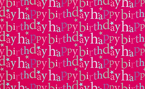 Hot Pink Happy Birthday Wrapping Paper - 1 Sheet and Matching Tag