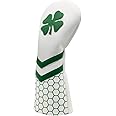 Lucky Clover Golf Wood Club Headcover Club Head Cover Protective - 4 Selections - Golf Driver Headcover/ Fairway Woods Cover/ Hybrid Rescue Headcover Exchangeable, White Synthetic Leather fits for All Brand Men Golfer