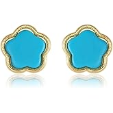 Bellitia Jewelry Women's Turquoise Stud Earrings 925 Sterling Silver Flower Post Earrings for Her