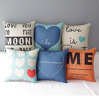 JOMOO Set of 6 Modern Style Heart-Shaped Patterned Cotton/Linen Decorative Pillow Cover