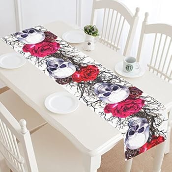 Amazon Com Interestprint Sugar Skull Roses Table Runner Home