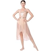 ODASDO Women Adult Lyrical Dance Dress Modern Contemporary Costume Sequins Mesh Tulle High Low Skirt Ballet Dancewear