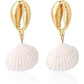 Gold Shell Earrings for Women Boho Natural shell Pearl Dangle Earrings Summer Earrings Beach Chic Women Gift Ocean Jewelry Gift