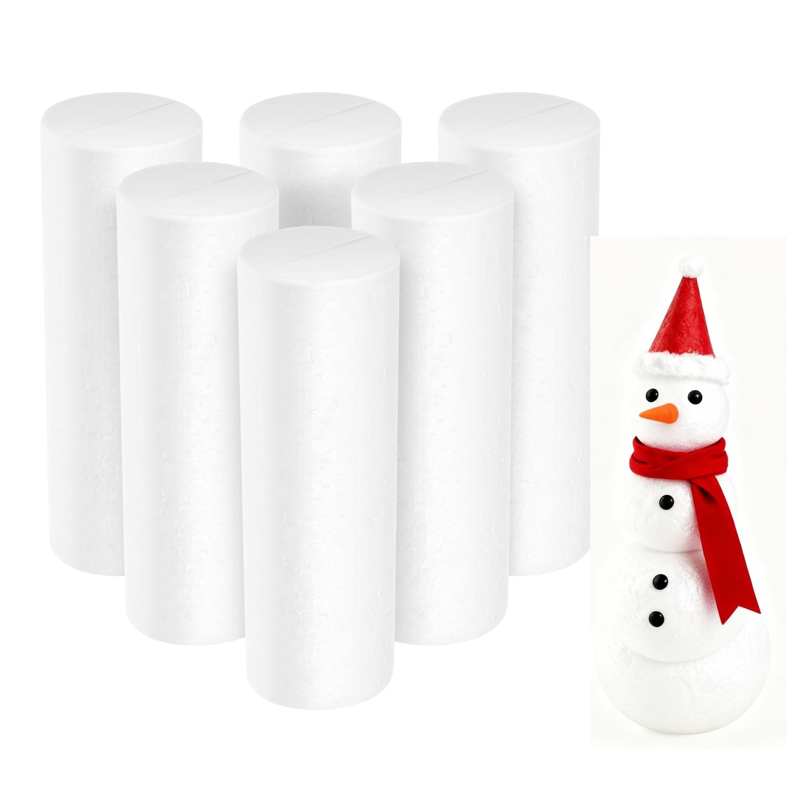 Cabilock 6Pcs Foam Cylinder Tubes 6 X 2 Inch White Polystyrene Foam Blocks for Christmas Crafts Diy Decorations Carving Painting Modeling Accessories