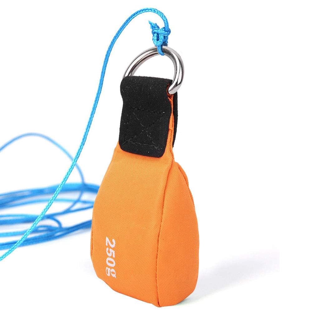 Agatige Nylon Multipurpose Throwing Rope Bag, Outdoor Slingshot Launcher, Arborist's Rope Throwing Bag with D-Ring, Arborist Throw Weight Tool Rock Climbing Sandbag for Tree Work Orange (1Pcs)