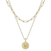 Ursteel Valentines Day Gifts for Her Women - 14K Gold Plated Dainty Initial Necklaces for Women Trendy, Layered Paperclip Chain Choker Pendent Jewelry Gifts