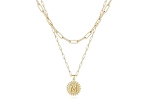 Ursteel Layered Initial Necklaces for Women, 14K-Gold-Plated Dainty Layering Paperclip Chain Necklaces for Women Jewelry