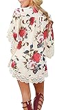 GAMISOTE Women Summer Floral Print Chiffon Kimono Cardigan Lace Hem Cover Up Blouse Tops