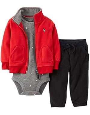 Baby Boys 3-Piece Microfleece Cardigan Set (Red/Penguin)