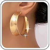 Aneneiceera Vintage Chunky Wide Hoop Earrings Hammered Gold Open Circle Earring Large Circle Hoop Dangle Earring Geometric Round Earrings Jewelry for Women