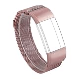Wearlizer Milanese Loop Replacement Metal bands - Fitness Wristband for Fitbit Charge 2 - Pink Gold Small