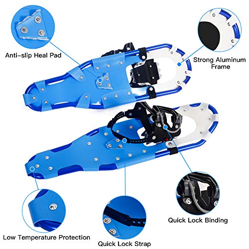 Mounchain Snowshoes 1 Pair, Adjustable Ratchet Lightweight Aluminum Alloy Anti-Shock Snowshoes Free Carrying Tote Bag (30 inch)