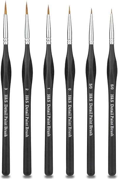 H&S Detail Paint Brushes Set 6pcs Fine Tip for Acrylic Watercolor Oil