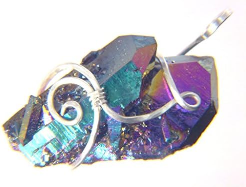 Sterling Silver Hammered Wire Wrapped Titanium Flame Aura Fume Quartz Crystal Pendant with SP Chain Necklace 2441P h