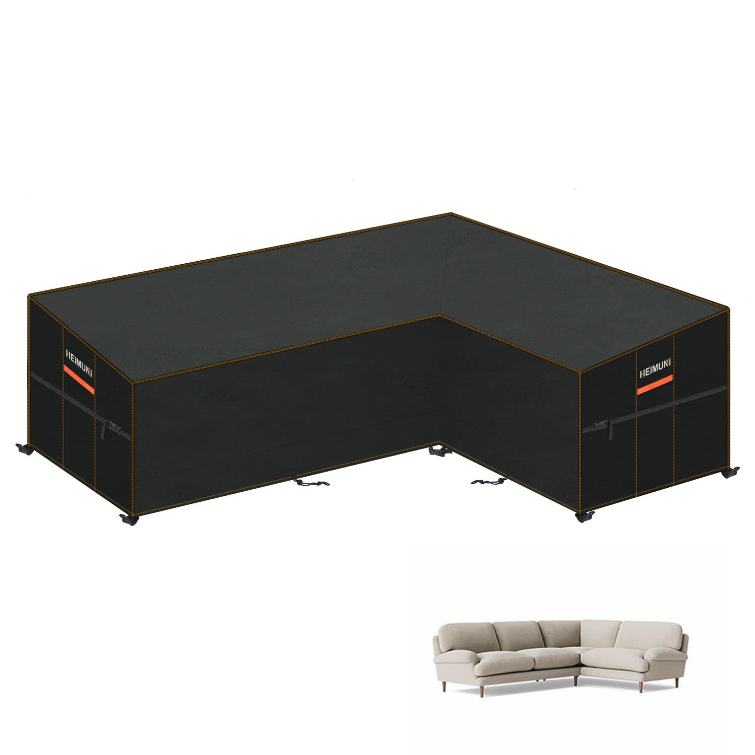 HEIMUNI L Shaped Garden Furniture Covers Outdoor Rattan Corner Sofa Cover 420D Oxford Fabric L Shaped Garden Sofa Covers Waterproof Corner Garden Furniture Cover Anti-UV 260x210x90x80/65cm