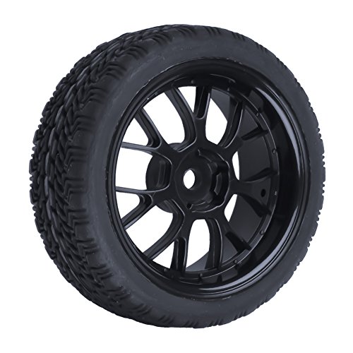 Hobbypark (4-Pack) OD 2.56''(65mm) Rubber Tires & Wheels 12mm Hex Drive Hub for 1/10th Scale RC Touring Car