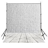 LYLYCTY 5X7ft White Brick Backdrop Wall Wood Floor Photography Background Theme Background Vintage Texture Wood Photo Studio Backdrop Props PB1488