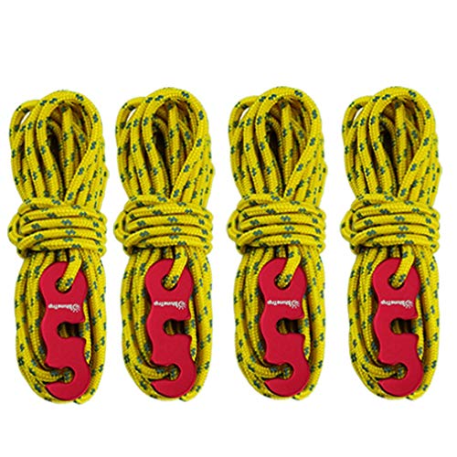 BONANA 4pcs 3mm Reflective Guyline with Tent Tensioner Cord Adjuster for Camping Hiking Shelter Shade Canopy Outdoor Activity