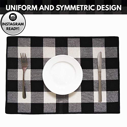 Set of 6 Placemats, Cotton Buffalo Check Plaid Placemats Black and