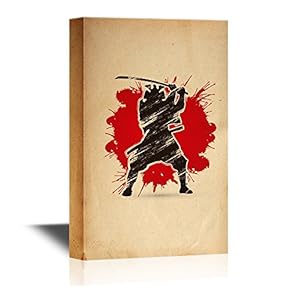 Japanese Culture Canvas Wall Art - Japanese Ninja on Abstract Background - Gallery Wrap Modern Home Art | Ready to Hang - 12x18 inches