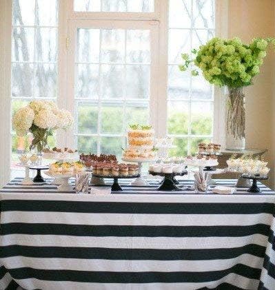 Amazon Com Lovemyfabric Cotton 2 Inch Black White Stripes Tablecloth For Wedding Bridal Shower Birthdays Special Events 58 X76 Home Kitchen