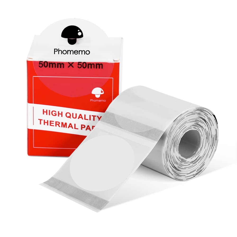 Phomemo M110 M108 M100 M120 M200 M220 M221 Label Round Circle Label - Thermal Labels for Price, Name, Address, Logo, Barcode, 50mm*50mm, Clear (140 Labels/Roll)