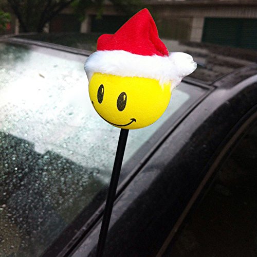 COGEEK Car Antenna Christmas Topper Smiley Face Wool Hat Ball EVA Car Decorative - Thumbnail 2