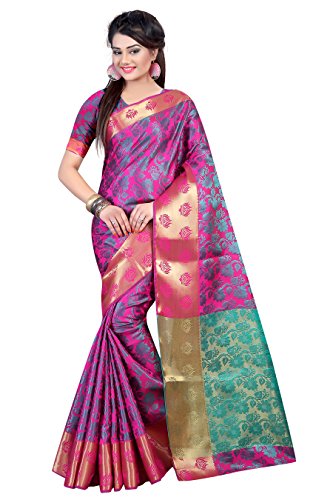 Pink Colour Banarasi Silk Saree With Unstitched Blouse Piece, Free Size.