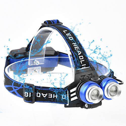 QUICATCH Probe Shiny Head-Mounted Glare Rechargeable Headlight 2T6 Outdoor Camping Light Rotate Zoom Waterproof 360 Deree Adjustable (Gold)