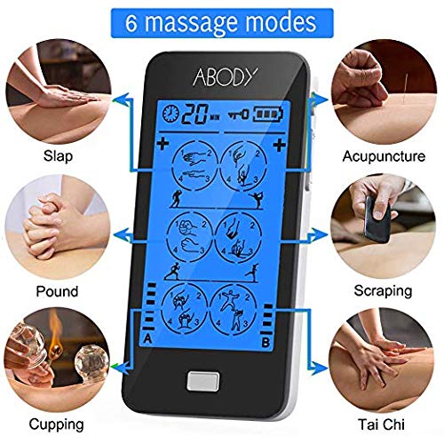 ABODY TENS Unit & EMS Combination Muscle Stimulator Relief Touch Screen FDA Cleared, Rechargeable Device with 2 Channels 24 Modes 10 Pads for Pain Management for Back, Neck, Arms, Legs, Abs and More